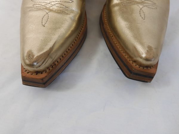 New Arrivals by Ilkyaz Ozel Gold Cowboy Boots, Size 7. - Image 3