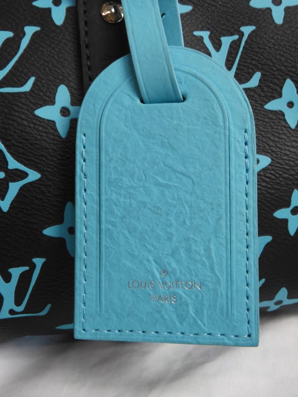 LOUIS VUITTON KEEPALL BANDOULIERE BLACK AND BLUE MONOGRAM COATED CANVAS 25CM - Image 5