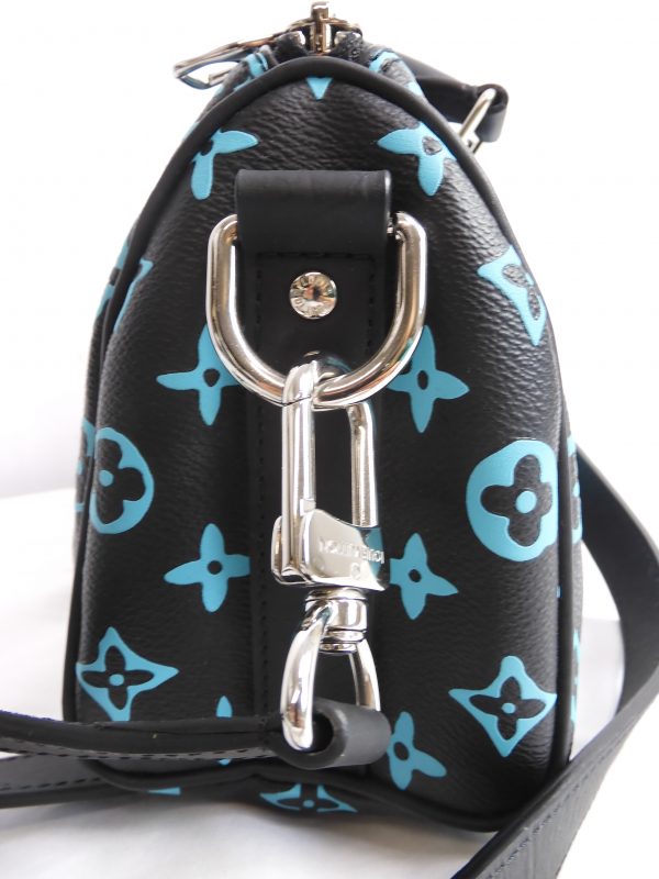 LOUIS VUITTON KEEPALL BANDOULIERE BLACK AND BLUE MONOGRAM COATED CANVAS 25CM - Image 7