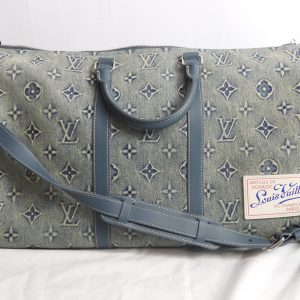 Louis Vuitton Monogram Washed Denim Keepall (50cm in width) with Leather Trim with C.O.A.