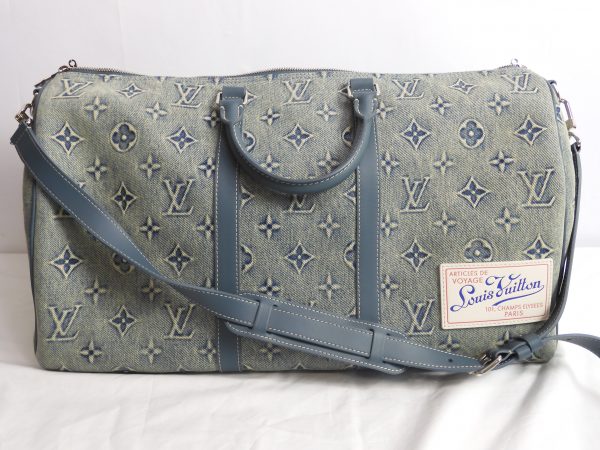 Louis Vuitton Monogram Washed Denim Keepall (50cm in width) with Leather Trim with C.O.A.