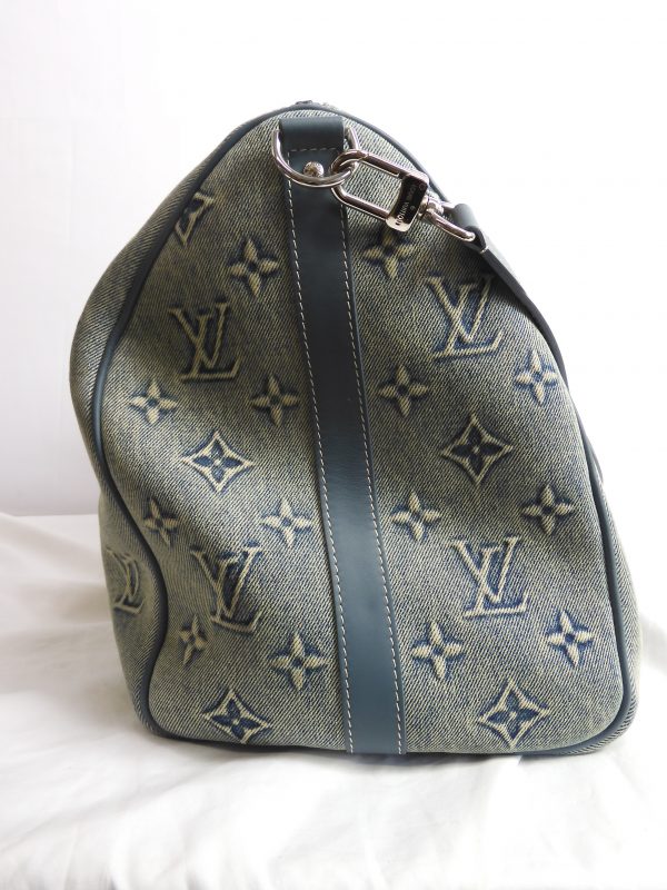 Louis Vuitton Monogram Washed Denim Keepall (50cm in width) with Leather Trim with C.O.A. - Image 5