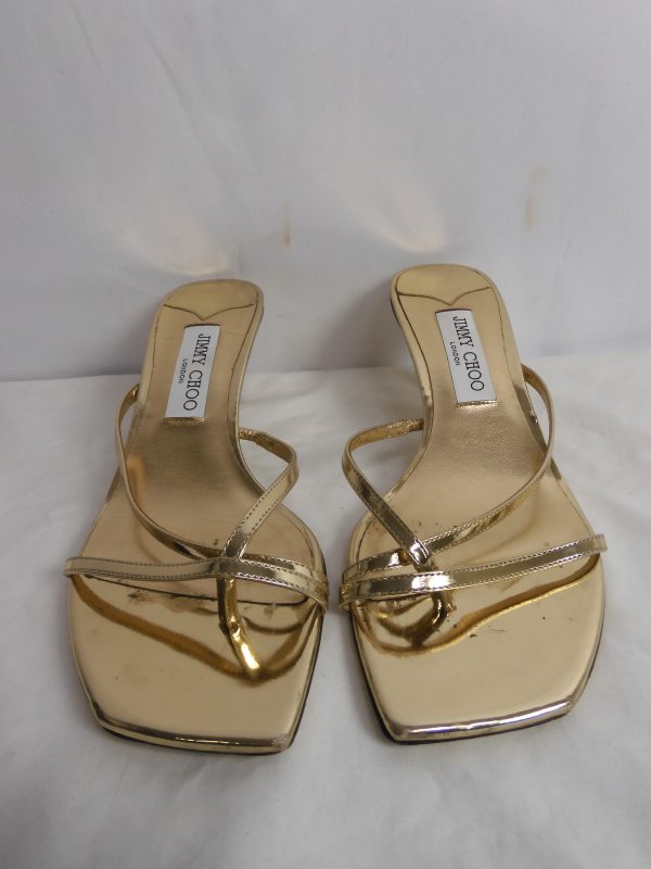 Jimmy Choo Etana Mule Liquid Metal Gold, Size 6