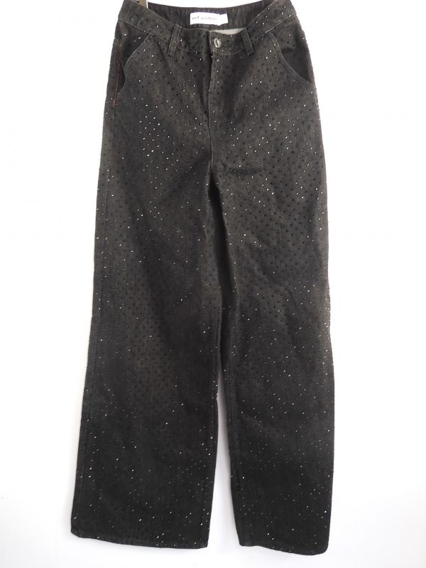 Self-Portrait Rhinestone Embellishment Wide-Leg High-Rise Denim Jeans, Size W26 / L32
