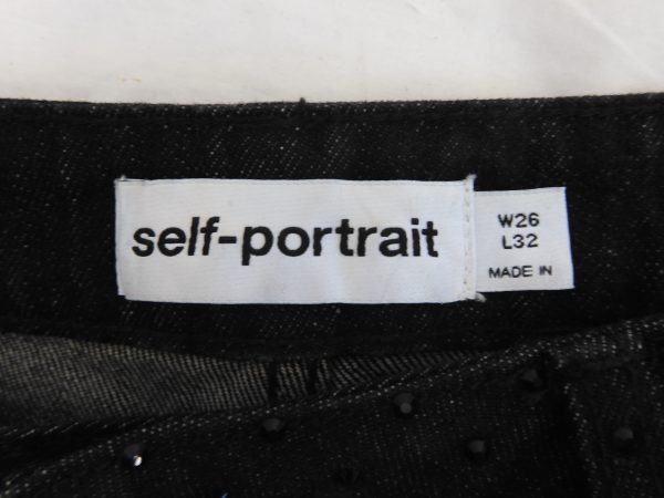 Self-Portrait Rhinestone Embellishment Wide-Leg High-Rise Denim Jeans, Size W26 / L32 - Image 4