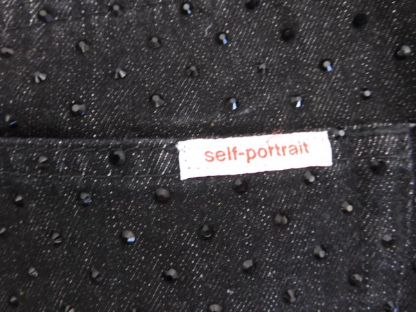 Self-Portrait Rhinestone Embellishment Wide-Leg High-Rise Denim Jeans, Size W26 / L32 - Image 5