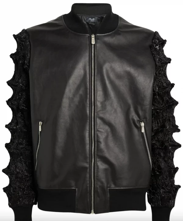 MJB Marc Jacques Burton Spiked Leather Bomber Jacket, Size 52, Online price £1165