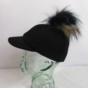 Fendi Baseball Cap with Fox Fur Pom Pom, Size S Adjustable
